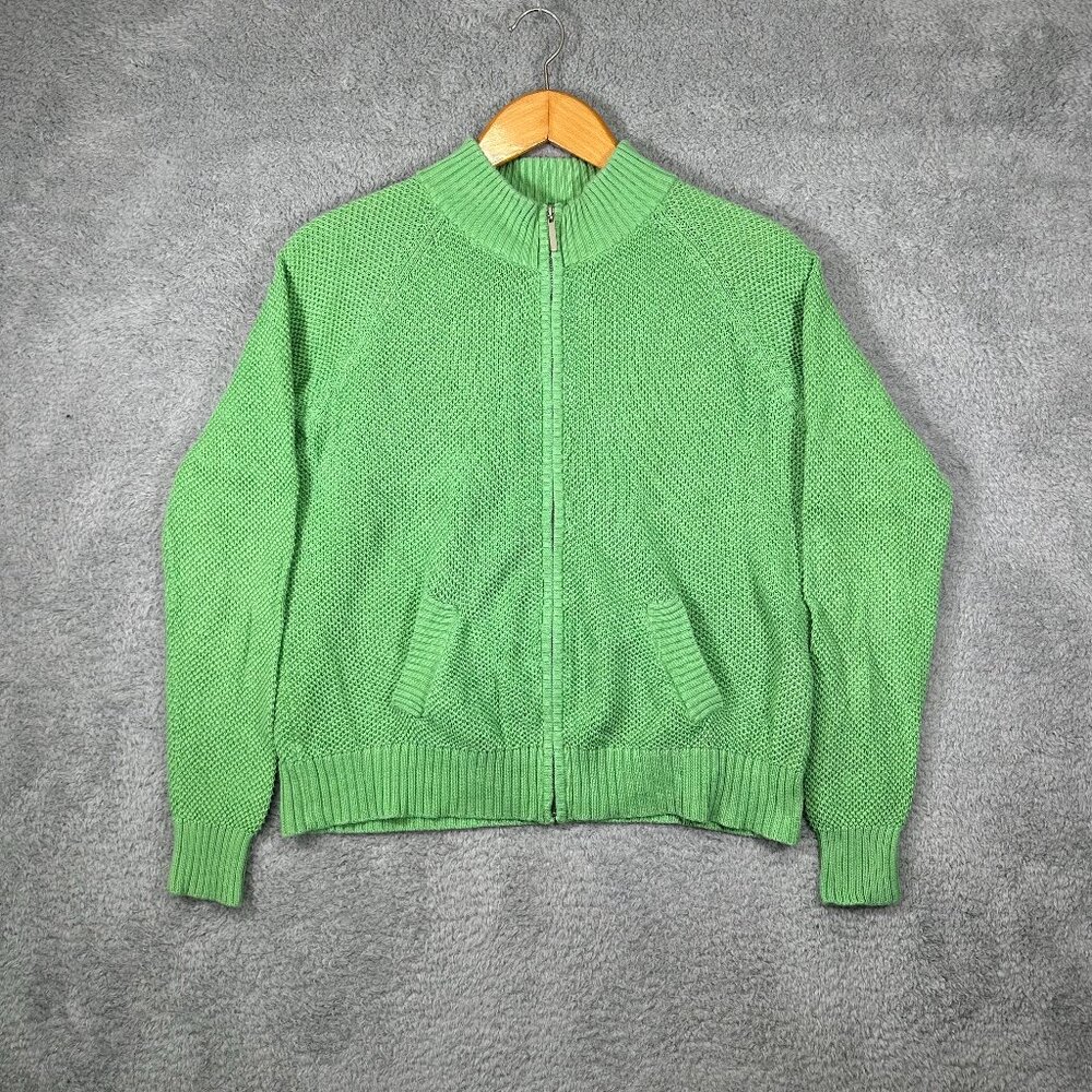 Northcrest Green Full Zip Mock Neck Knit Cardigan Sweater with Pockets Women's L